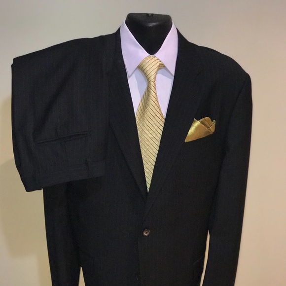 Joseph Abboud- Mens Black Suit- Pin-Stripe Suit-size 44X/38W